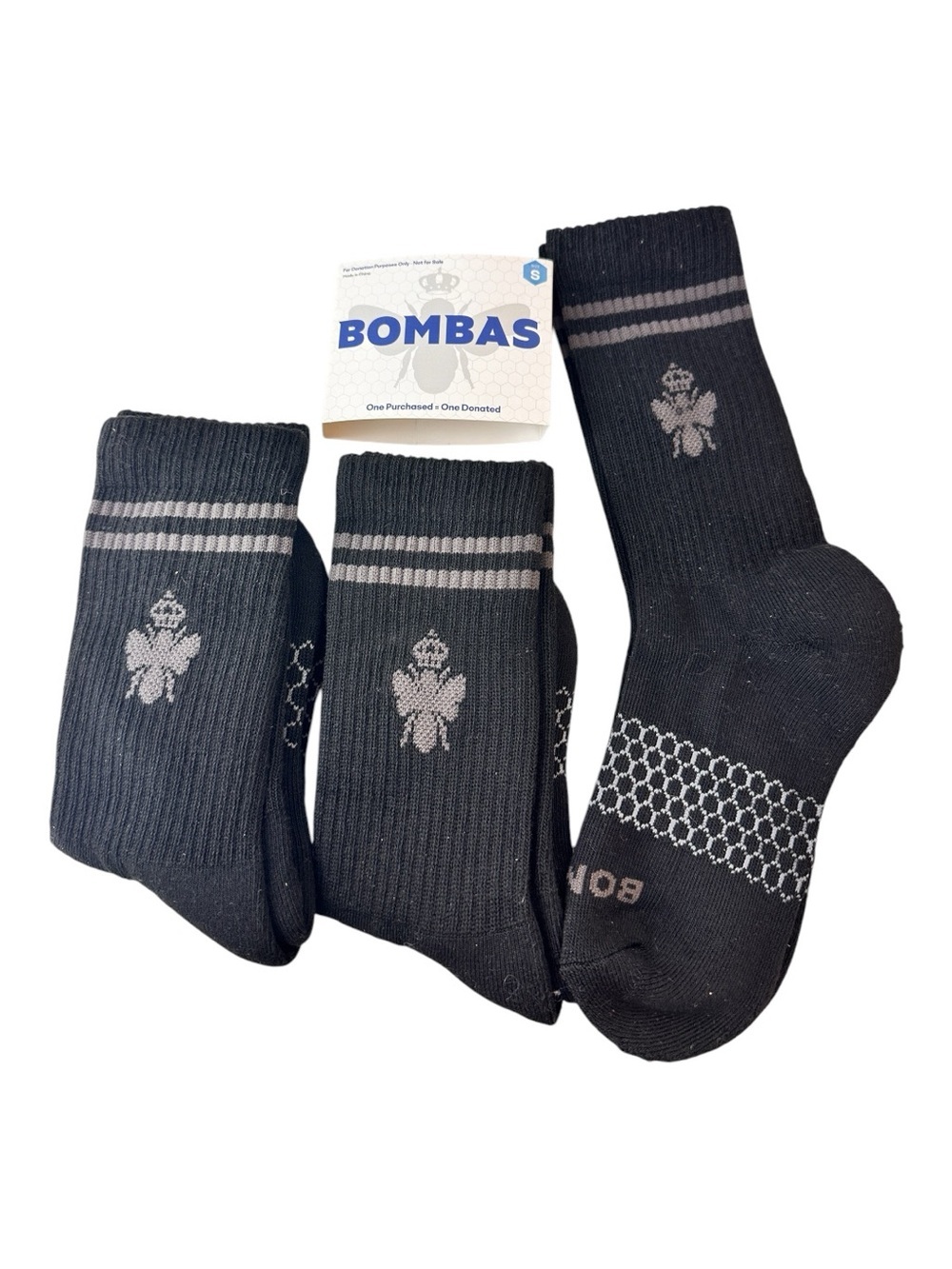 NEW Bombas 3 Pack Kids Black Crew Socks Unisex Youth